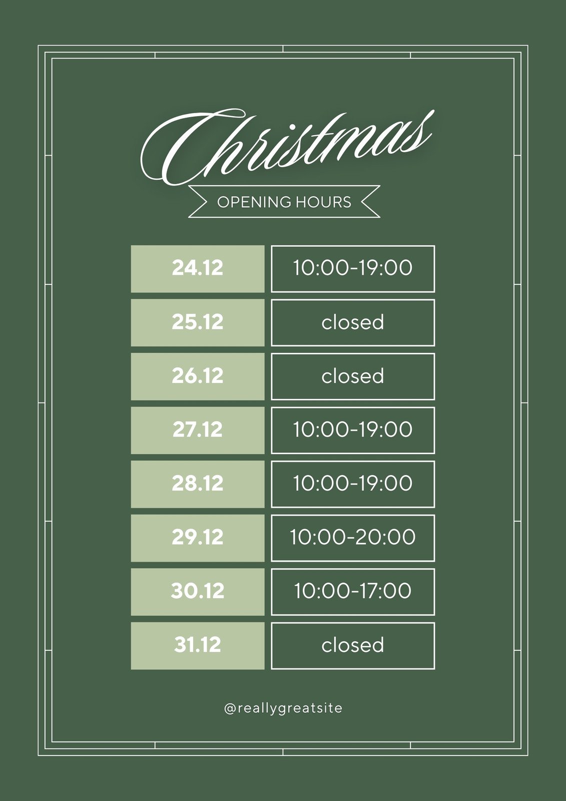 Beige Elegant Christmas Holiday Opening Hours Flyer