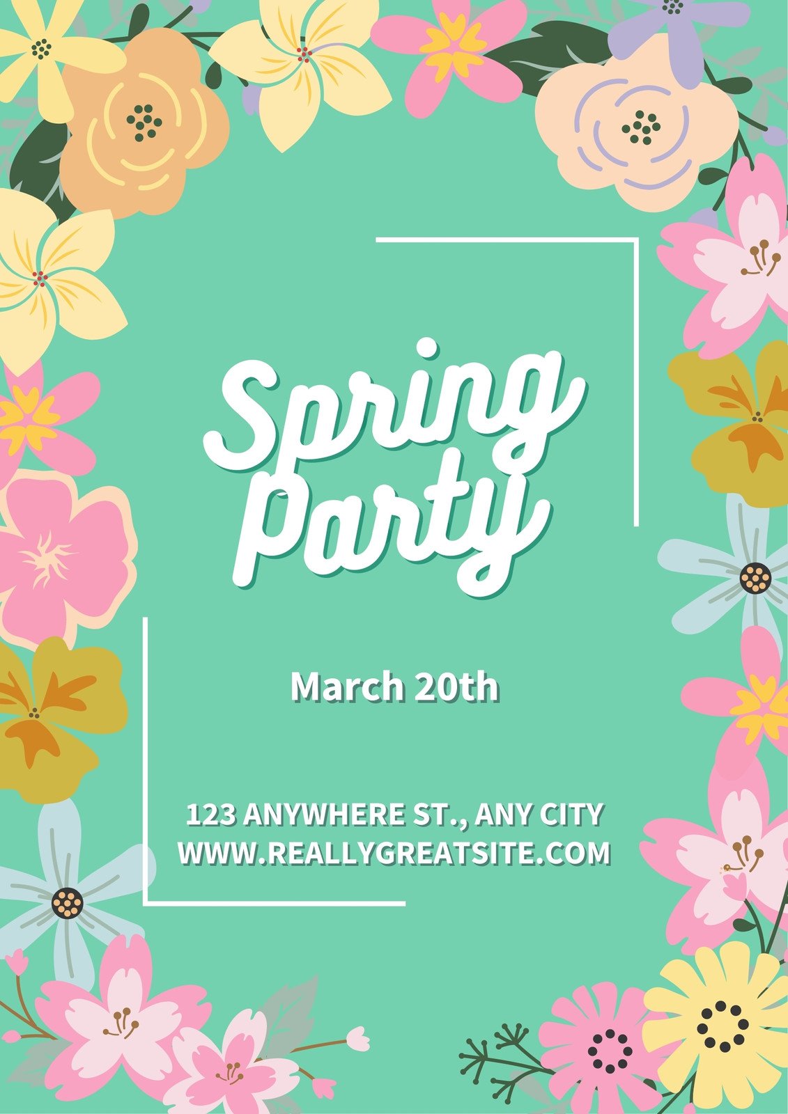 Green and White Spring Party Poster