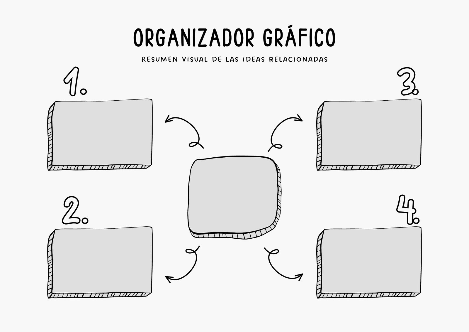Organizador Gráfico Mapa Mental Idea Principal e Ideas Secundarias Relacionadas con Flechas Doodle Garabatos Blanco y Negro
