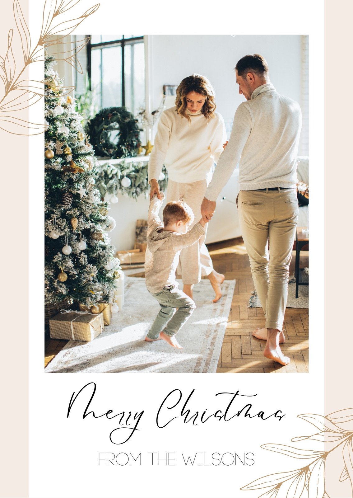 Beige White  Elegant Simple Christmas Card