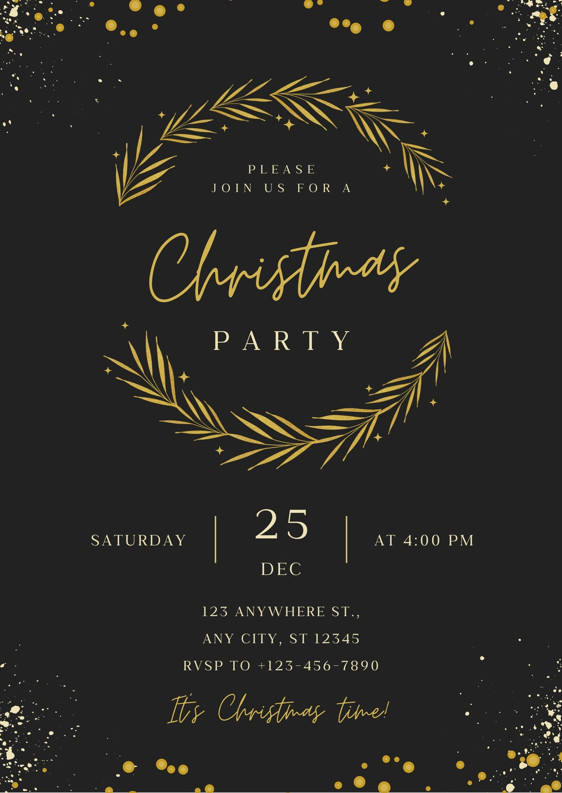 Black and Gold Luxury Card Christmas Party Invitation