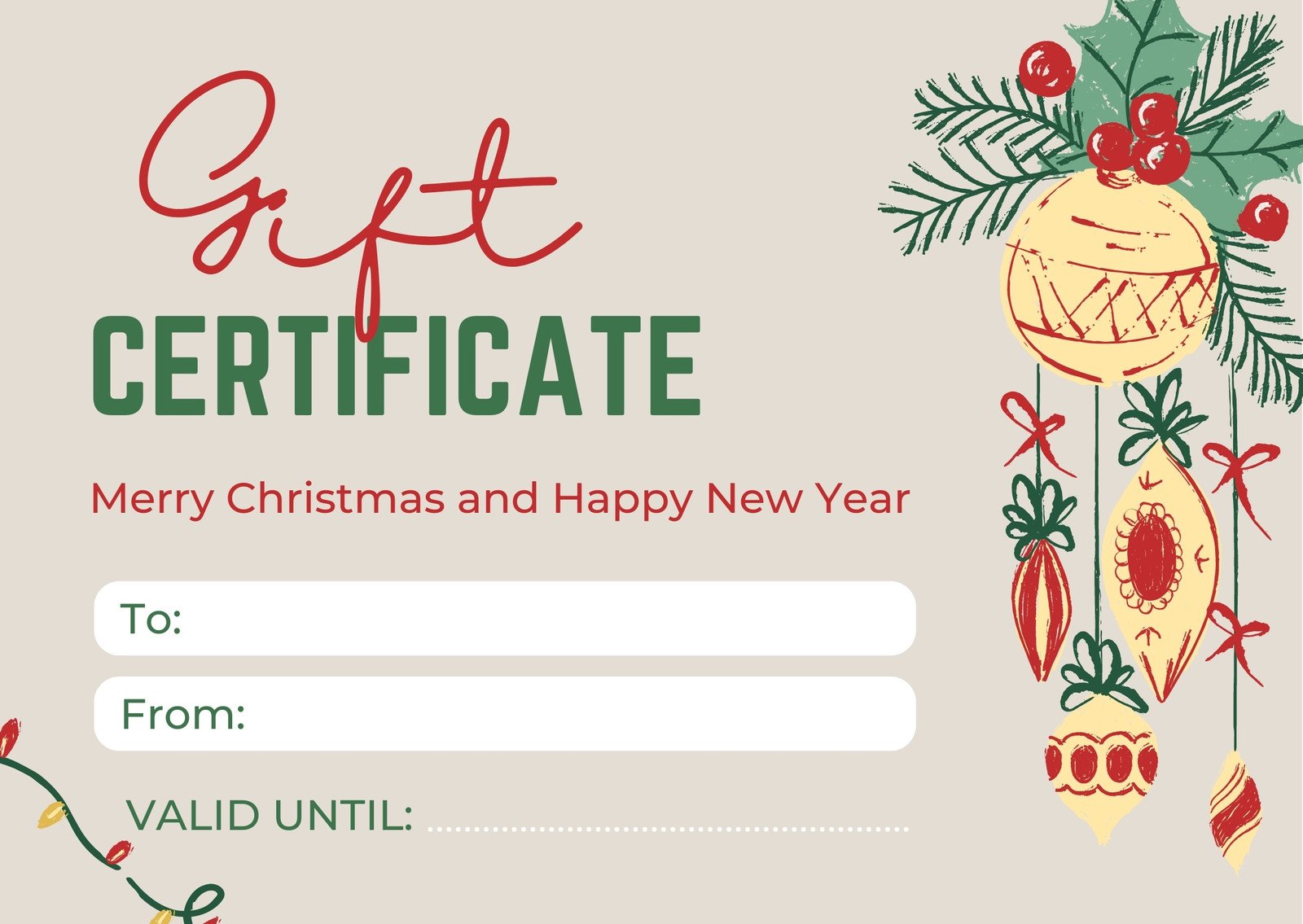 Christmas Gift Certificate Template: Customizable Holiday Gift Card