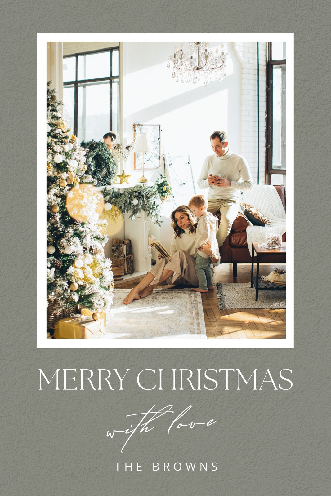 Simple Sage Green Christmas Card with Photo 
