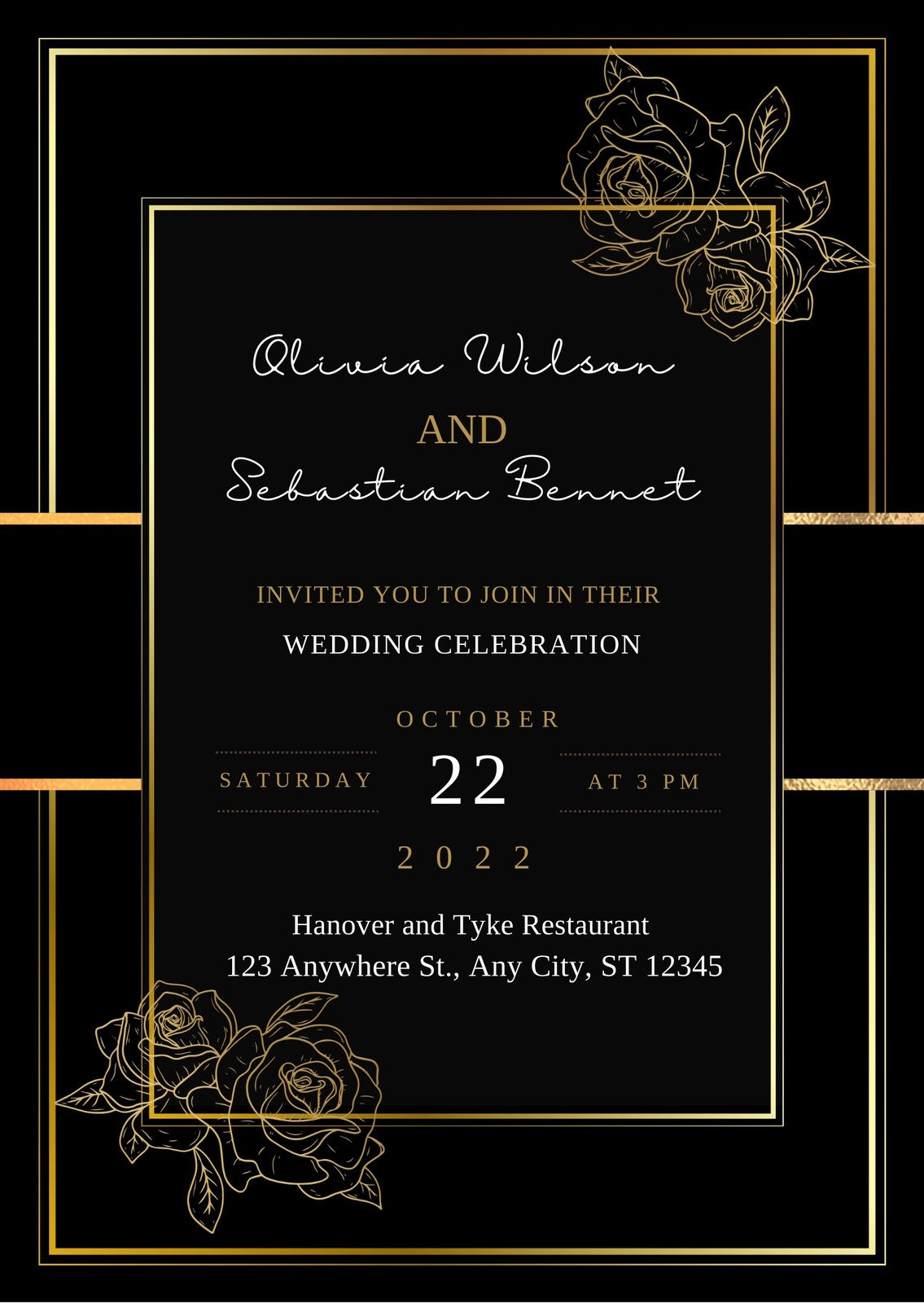 Black Gold Simple Wedding Invitation