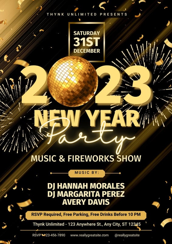 Free New Year flyer templates that you can customize Canva