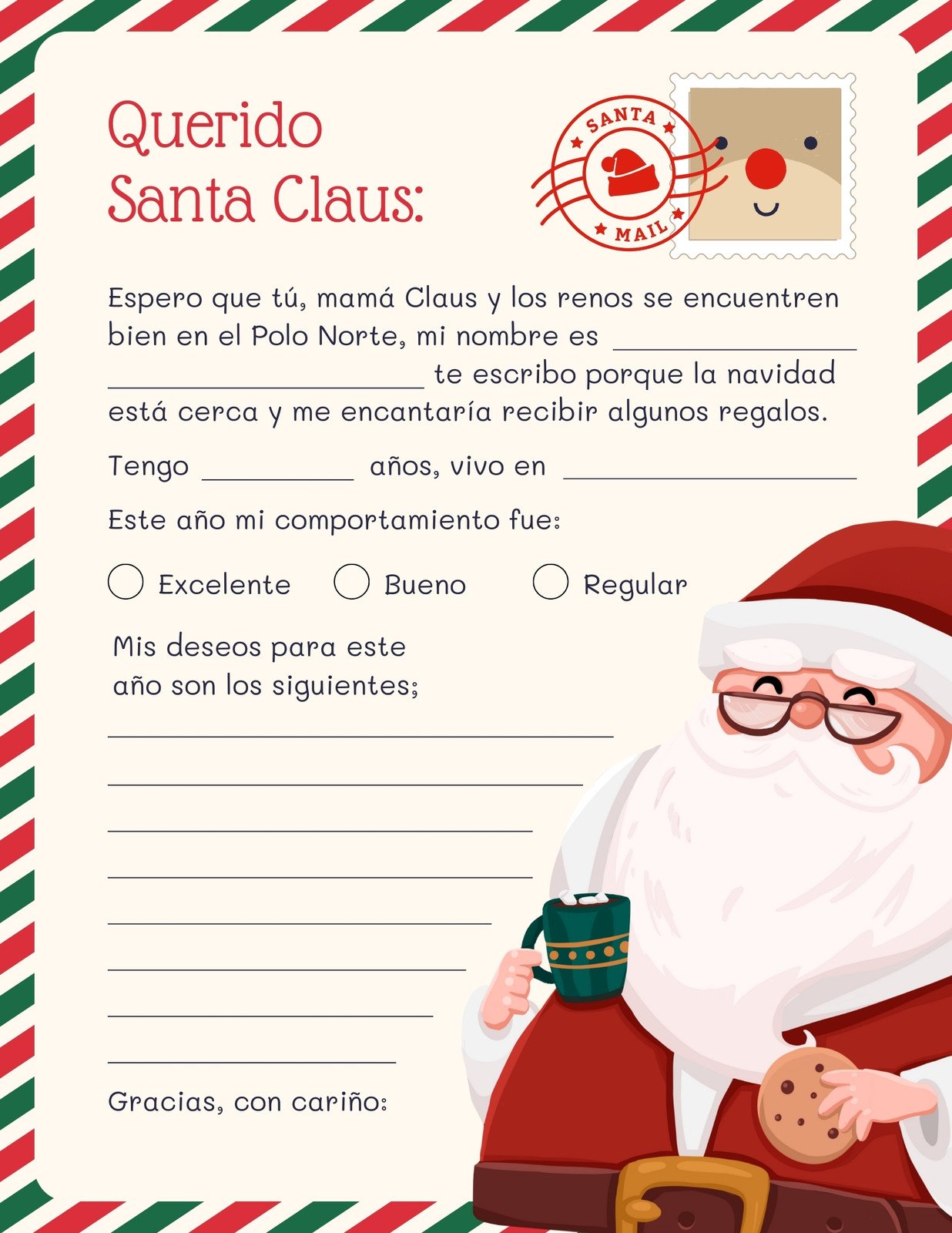Carta Santa Claus Ilustrado Rojo y Crema