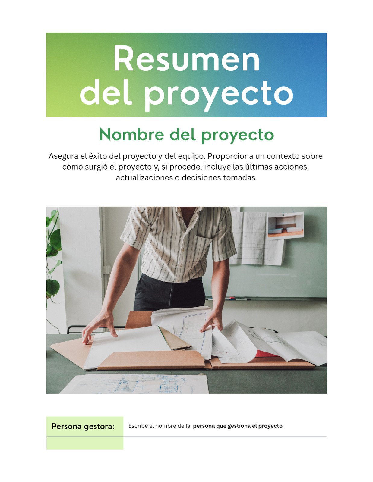 Doc Resumen del Proyecto Estilo Profesional Vibrante en Verde Claro Azul