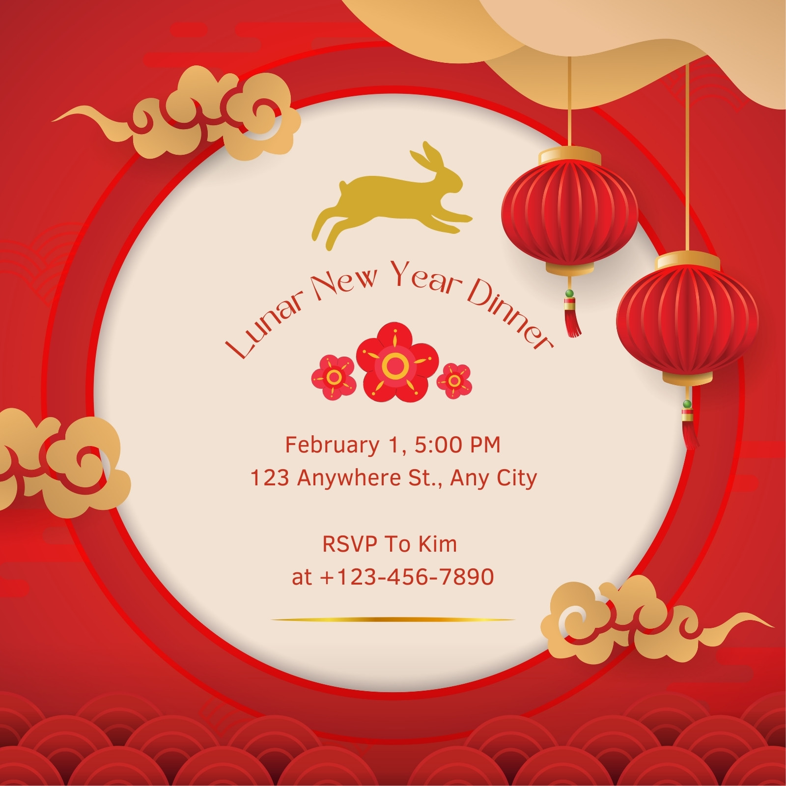 Modern Chinese New Year Calligraphy Scroll Invitations
