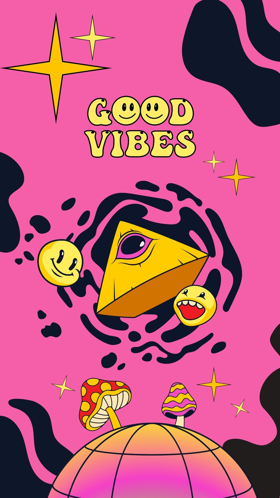 Premium Vector  Good vibes only poster retro groovy background