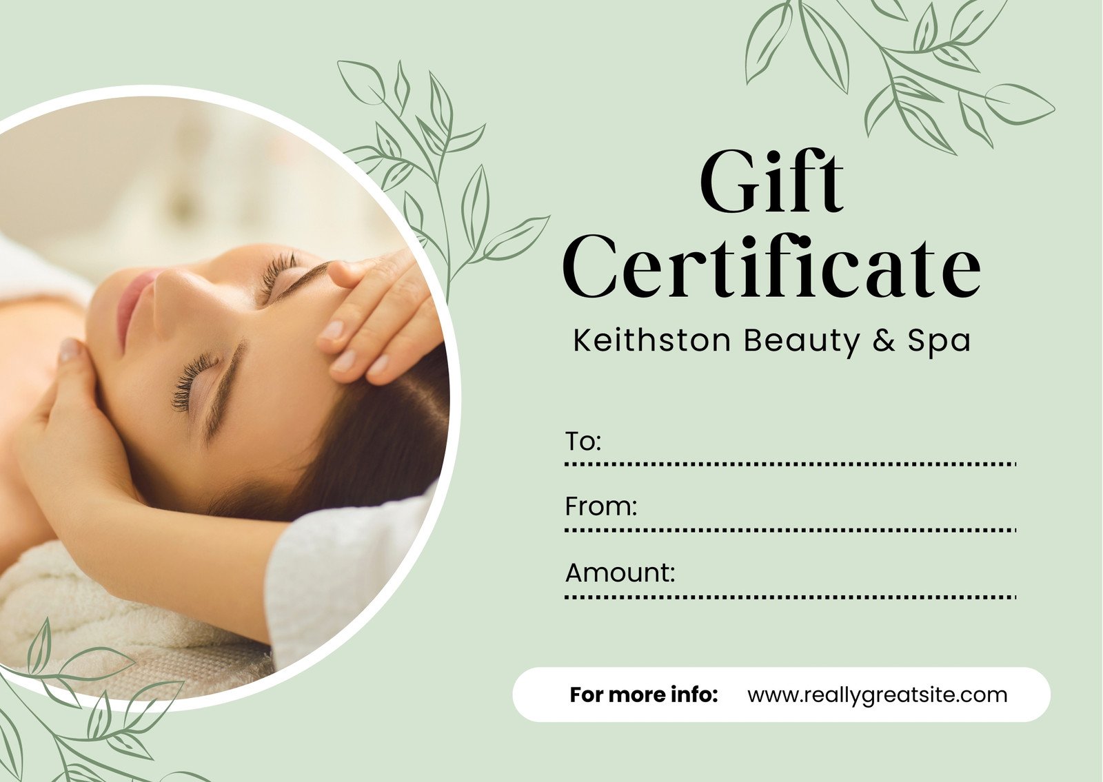 Soft Green Modern Minimalist Beauty & Spa Voucher Gift Certificate