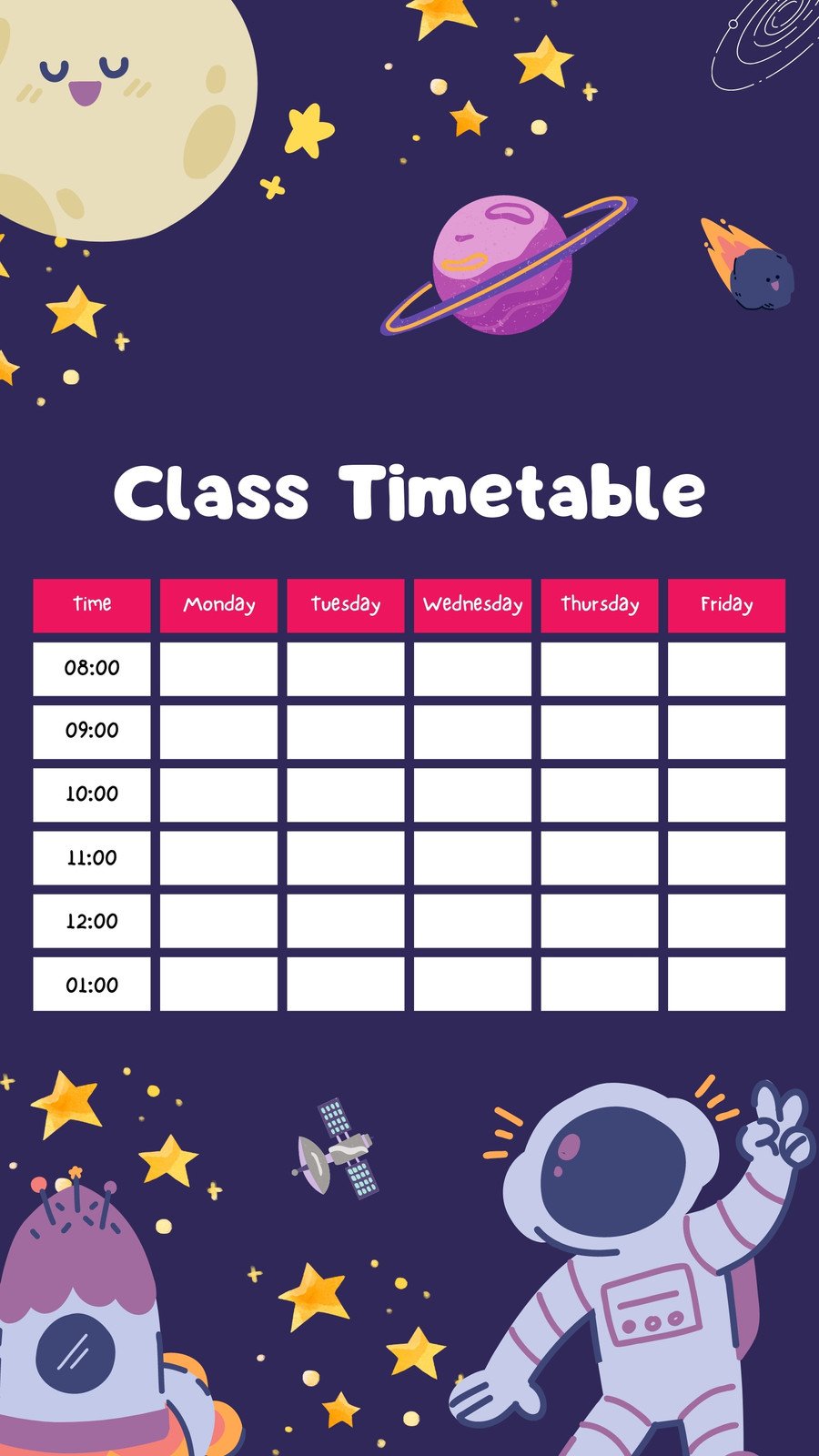 Colorful Illustrated Class Timetable Instagram Story