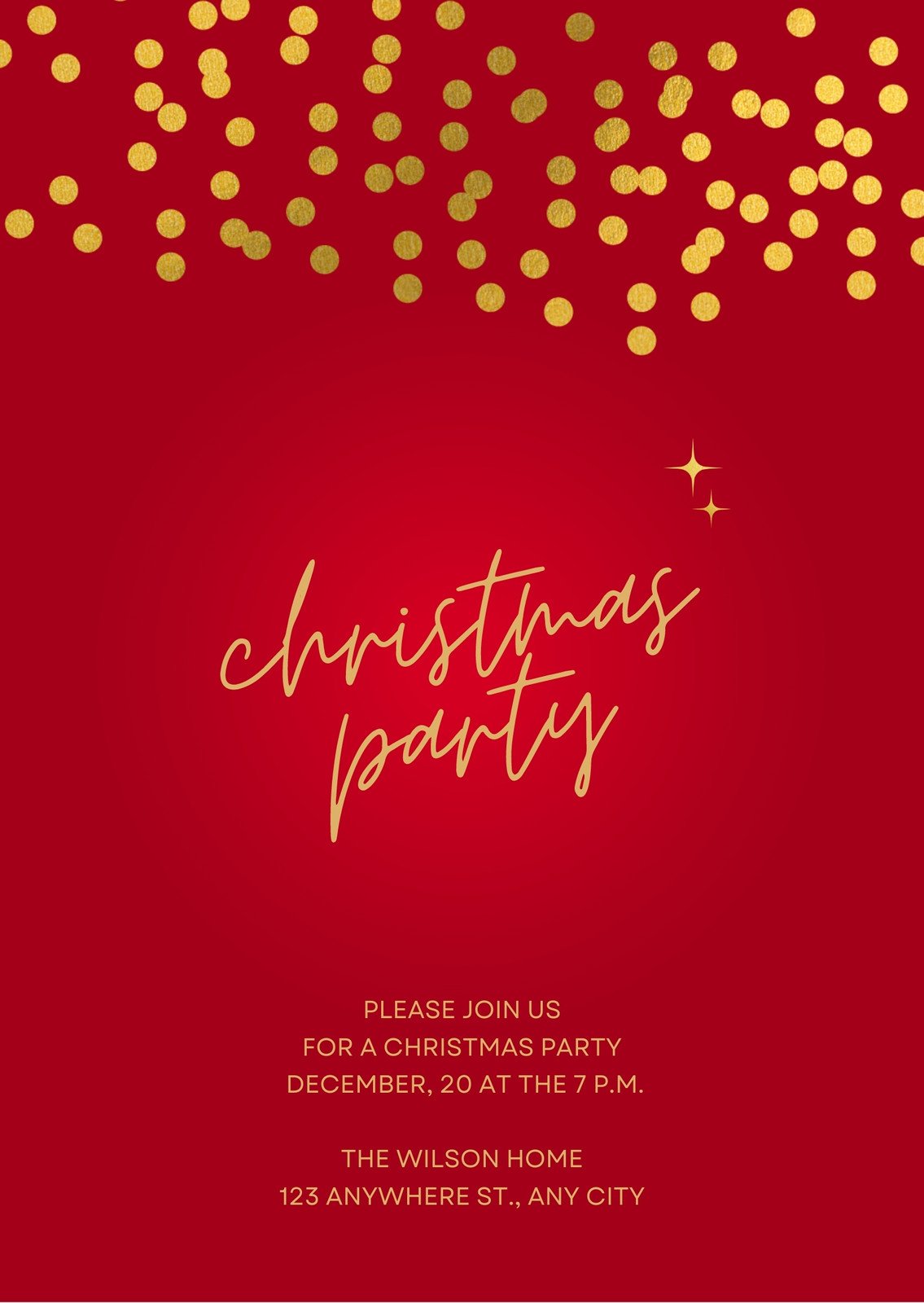 Red Elegant Traditional Gold Foil Christmas Party Invitation