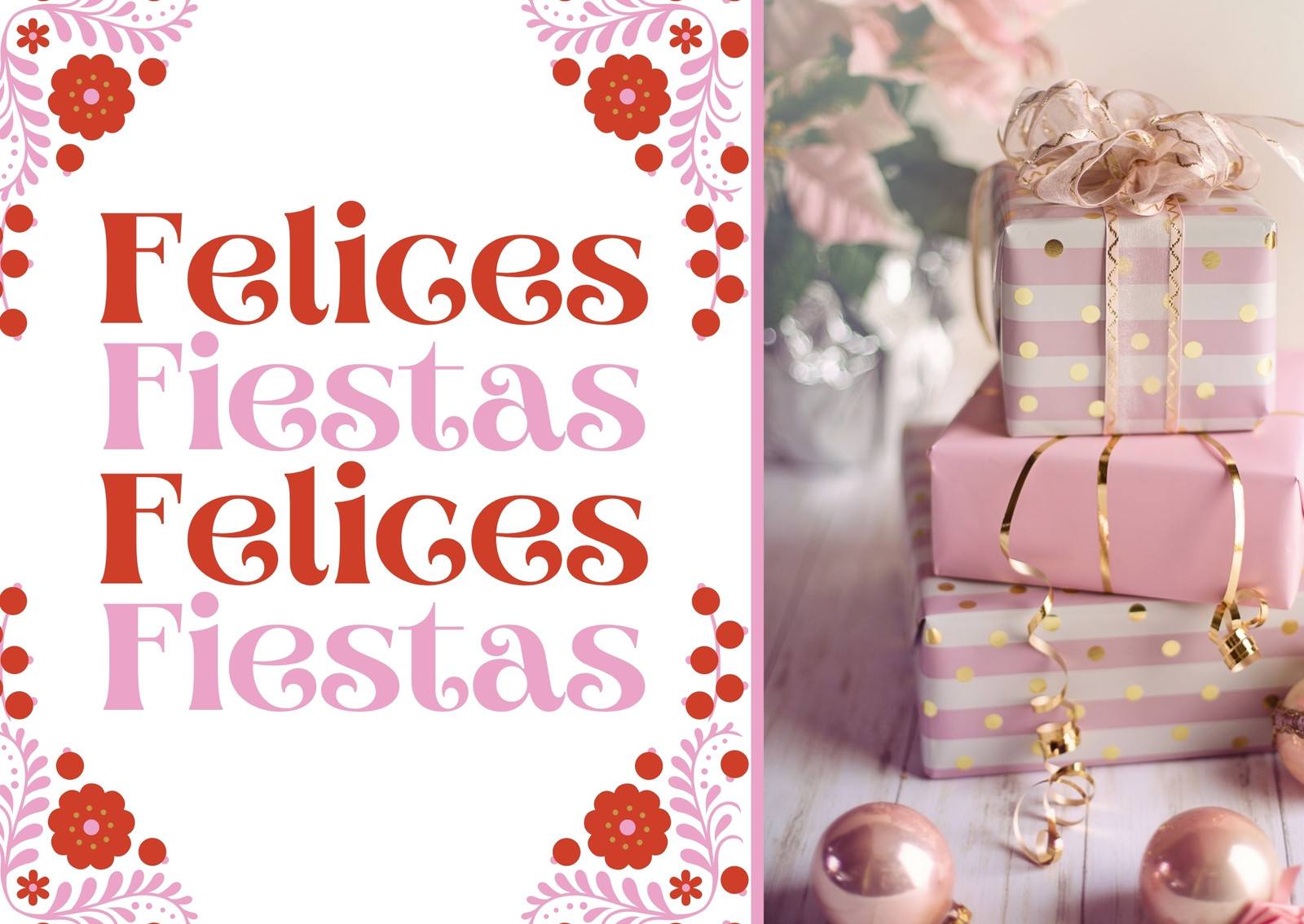 Postal Felices Fiestas Tipográfico Rosado