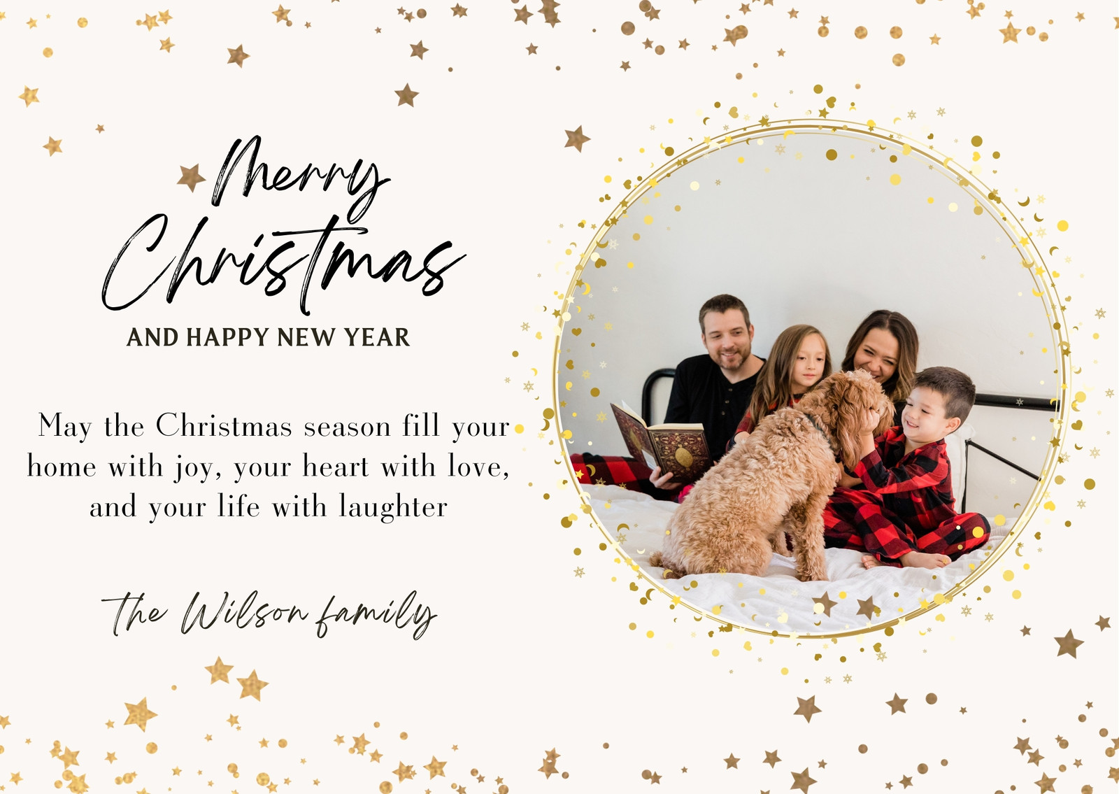 Pastel  and Gold Aesthetic Modern Family Photo Joy Christmas Card