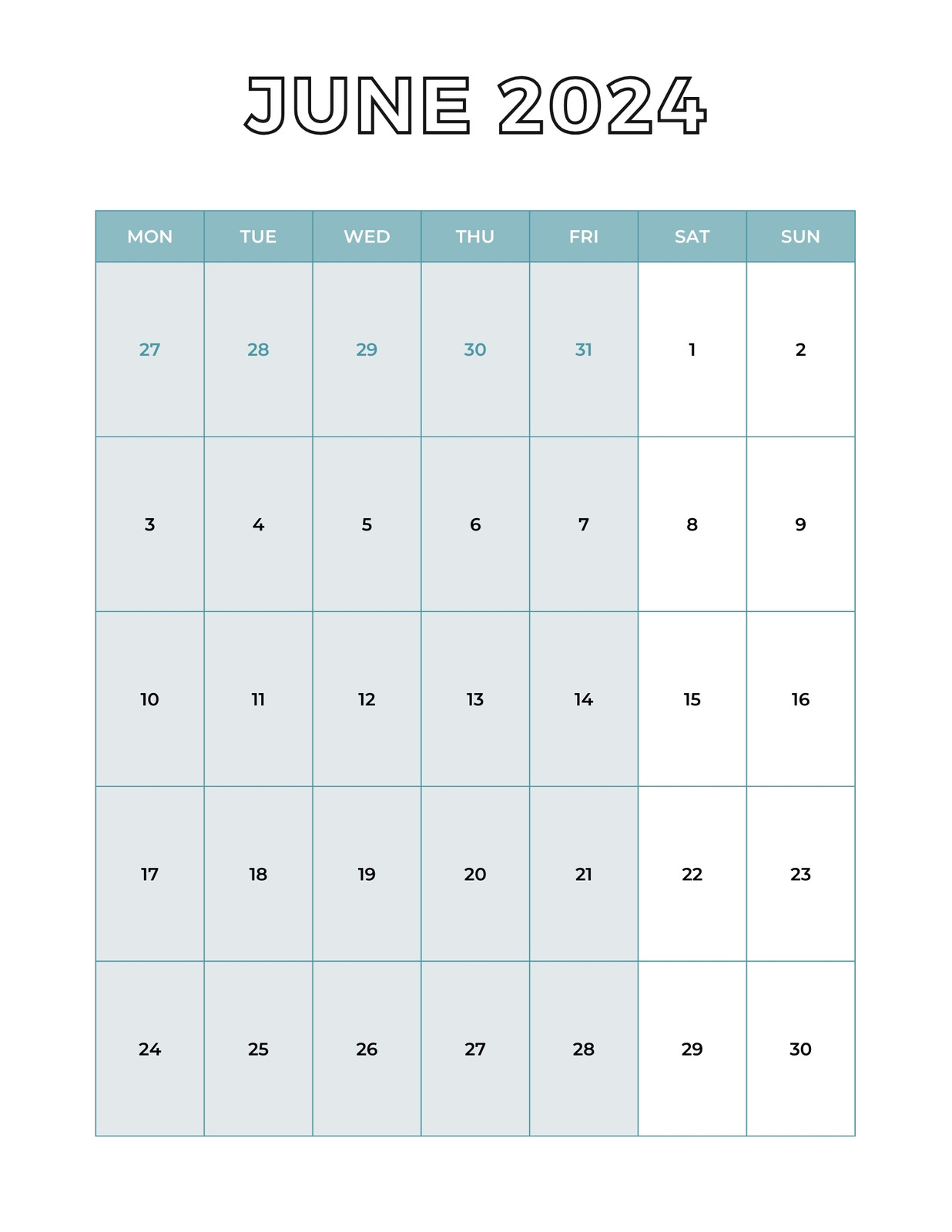 June 2020 Bullet Journal Calendar Template