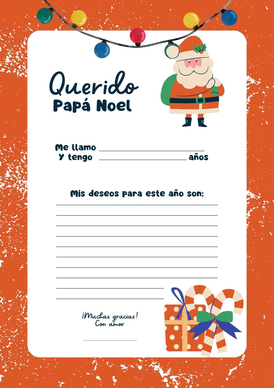 Documento A4 Carta para Papá Noel Ilustrada Rojo Azul