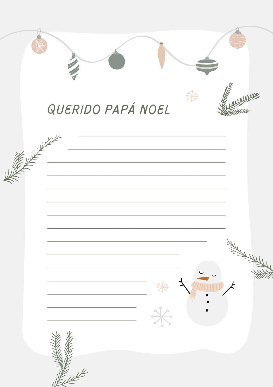Documento A4 carta a Papá Noel ilustrado en gris y rosa