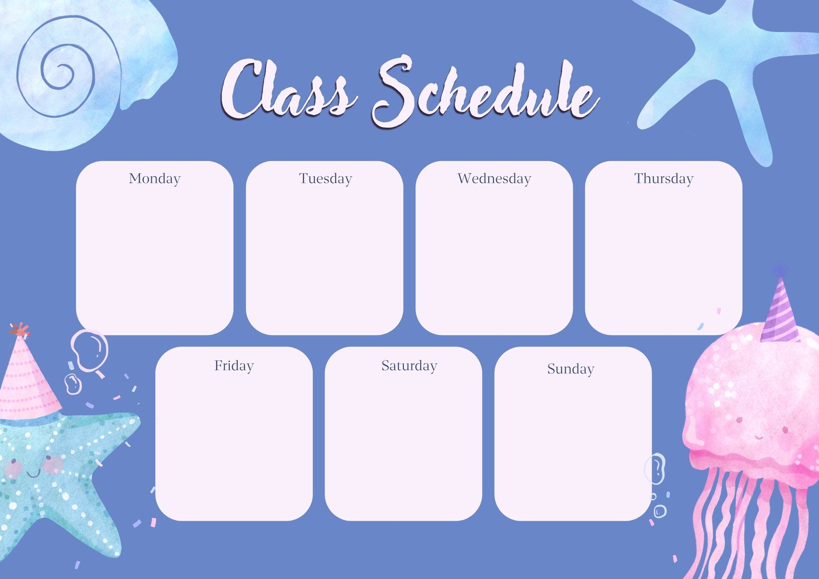 Blue Pink Cute Sea Creatures Class Schedule