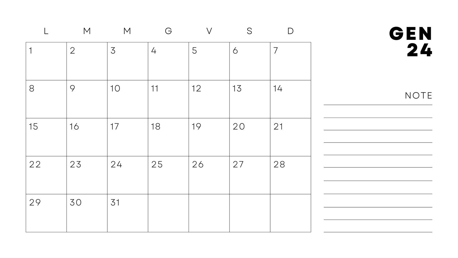 Calendario giornaliero da tavolo con fogli a strappo. Da gennaio 2024.