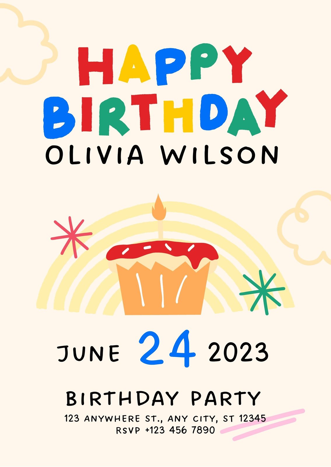 Colorful Fun and Playful Illustrated Kids Birthday Invitation