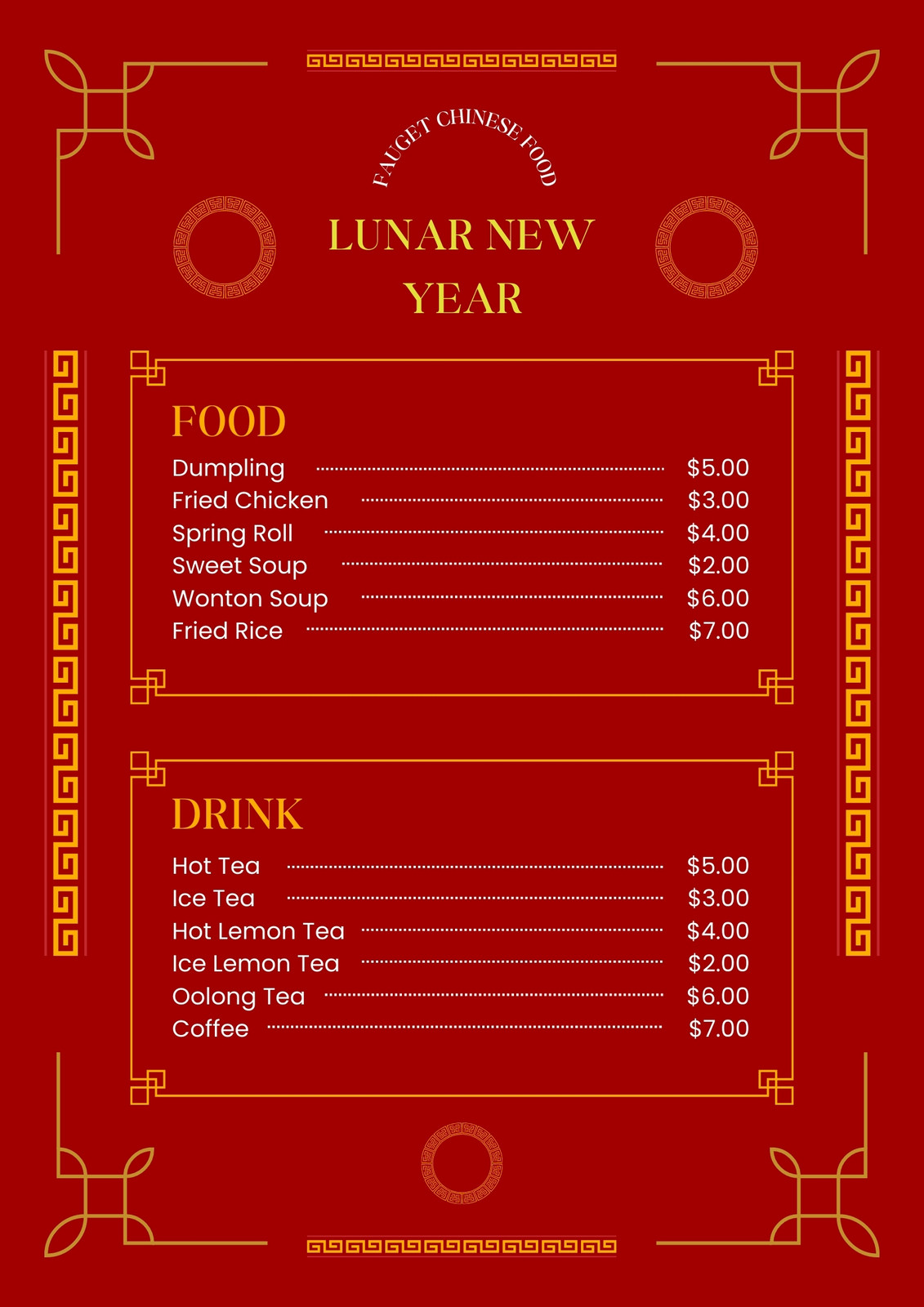 Tết Nguyên Đán is fast approaching and we know you want to make your restaurant stand out and attract more customers. That\'s why we have prepared free Lunar New Year menu templates for you! Our designs are eye-catching and reflect the joy and prosperity of the holiday. Download them now and make your menu shine! 