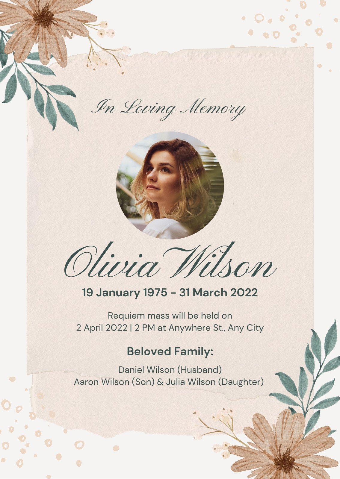 Page 3 Free and customizable death announcement templates Canva