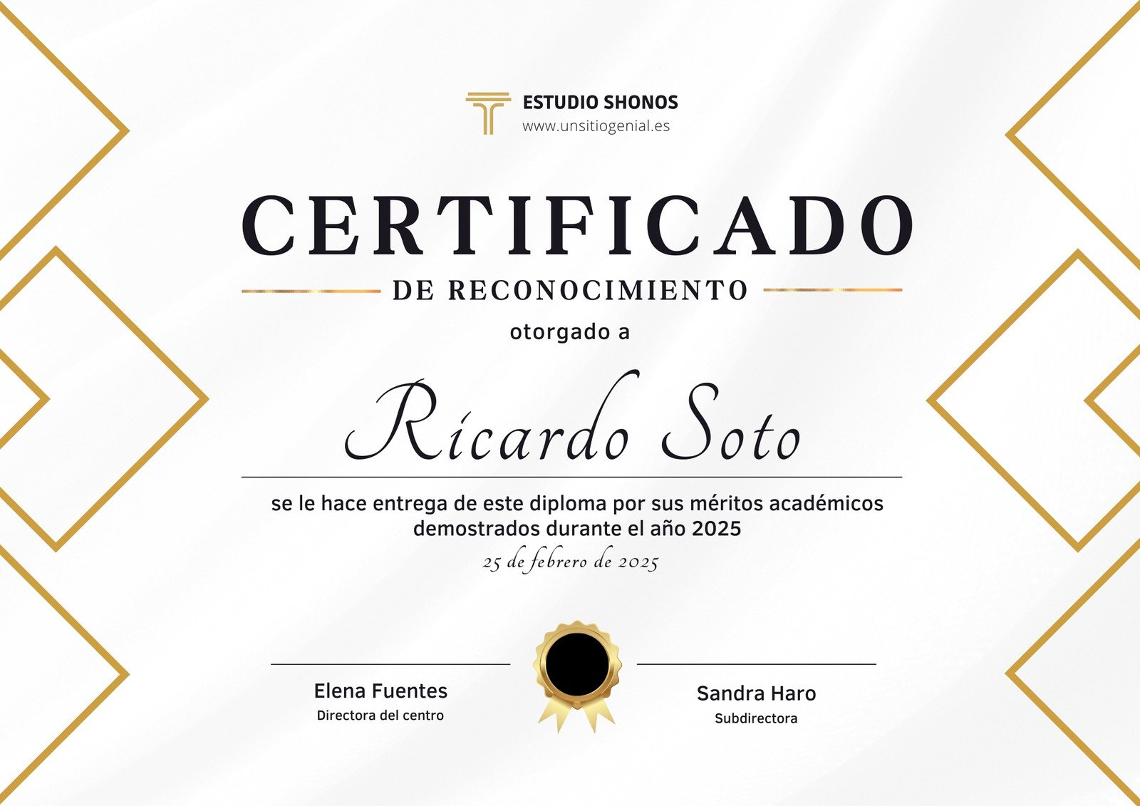 Certificado de Reconocimiento Diploma Graduación Elegante Profesional Dorado y Blanco
