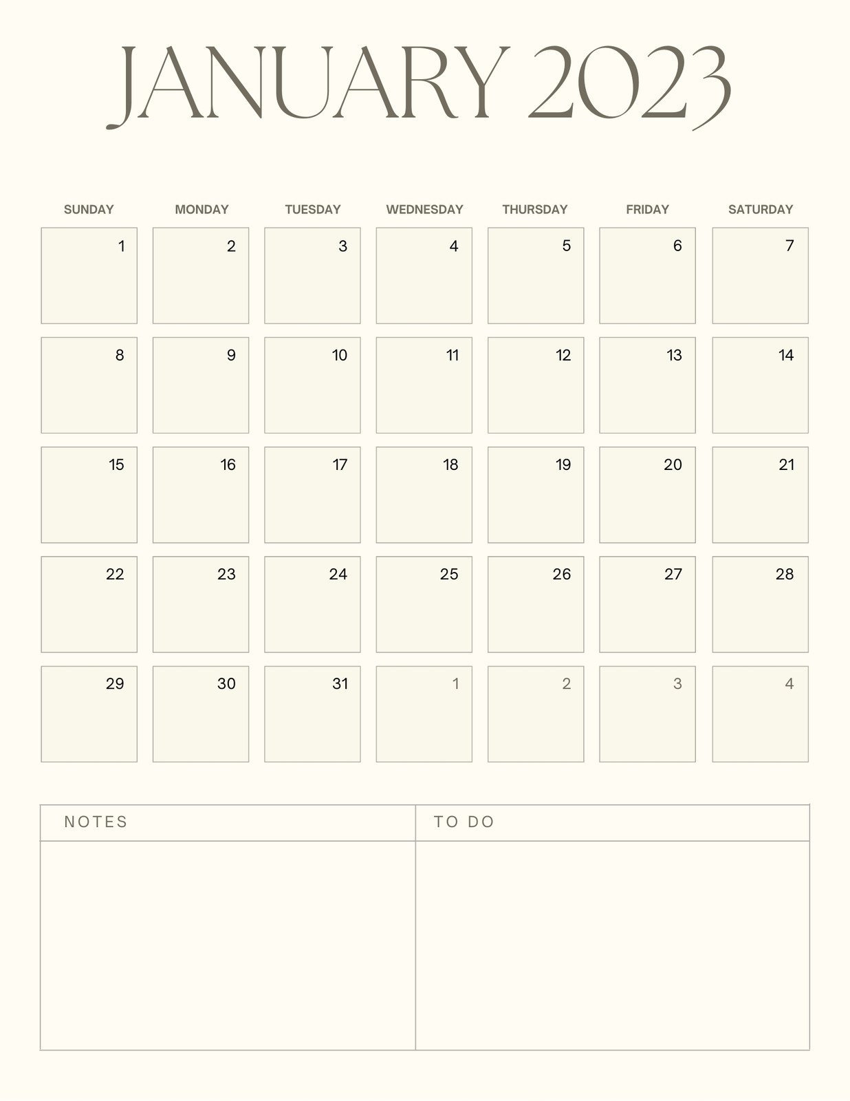 Simple and Minimal Monthly Printable Planner 2023 Calendar