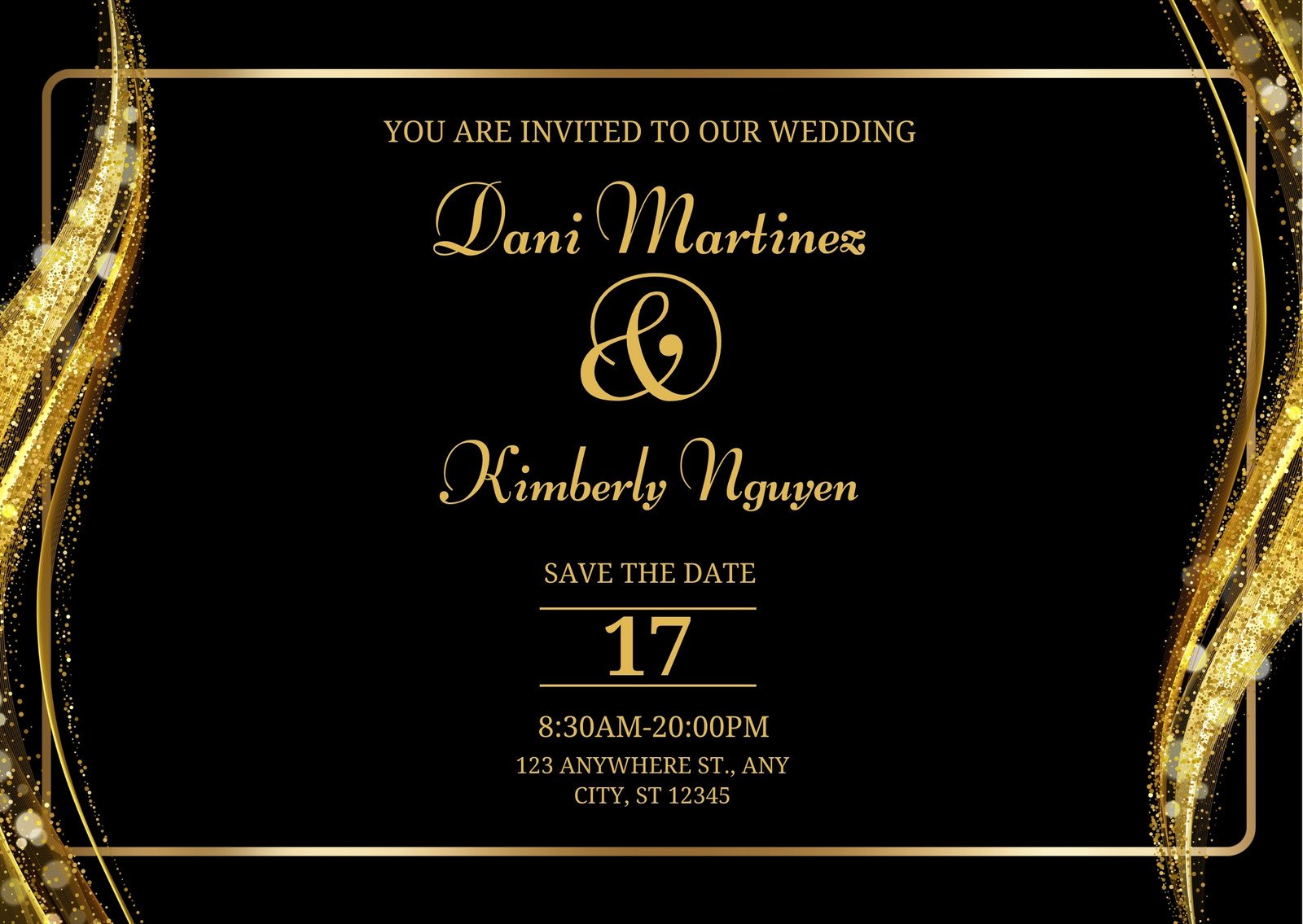 Black Gold Modern Wedding Invitation Card