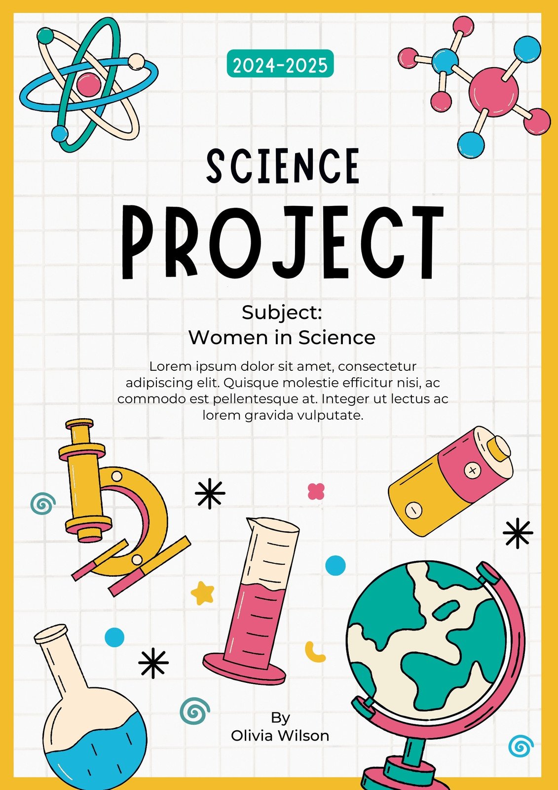 Canva Yellow And Pink Doodle Science Project Cover A4 Document DZmhjnPzreY 