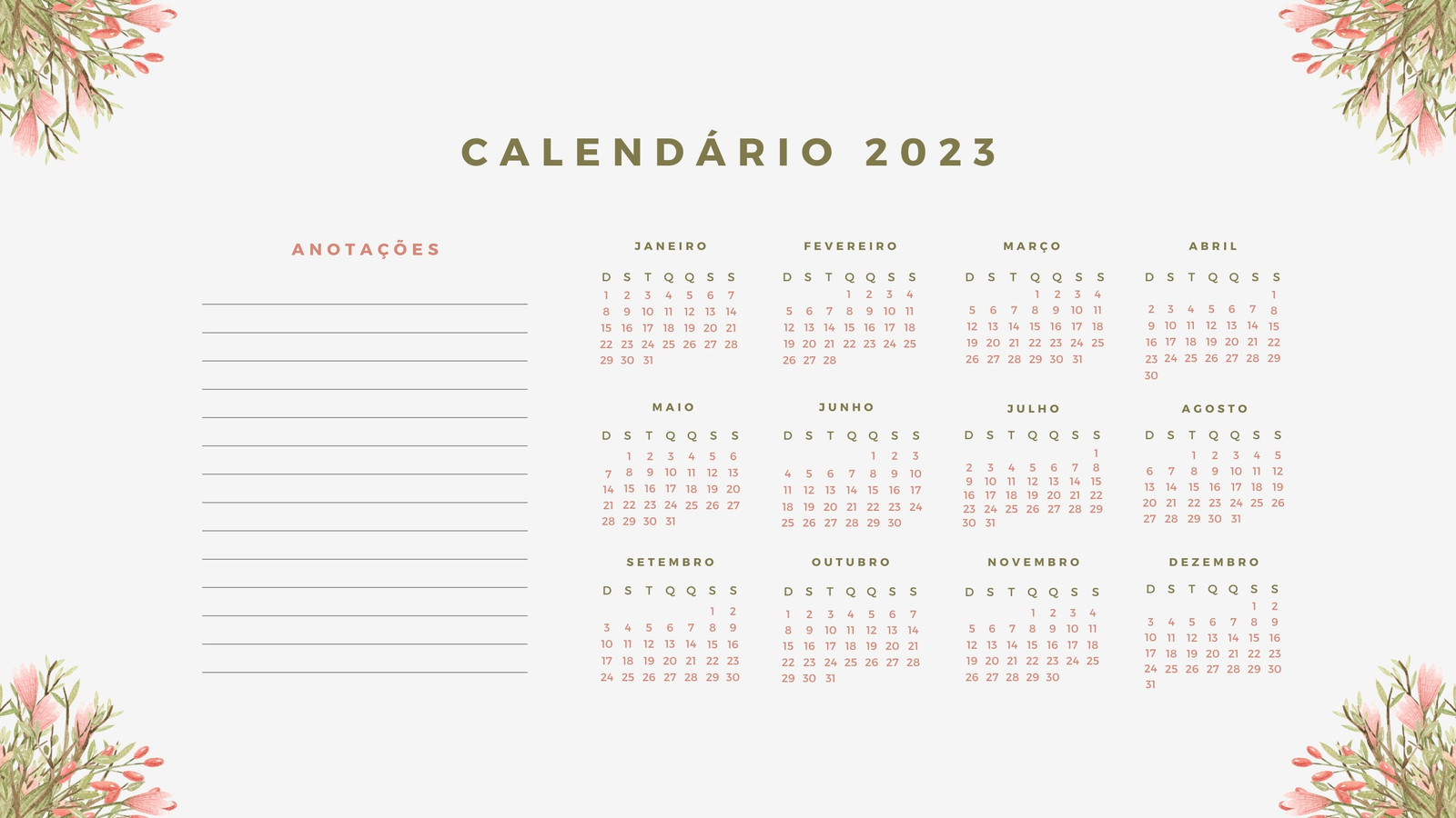 Como baixar calendário de 2023 com feriados para imprimir no Canva