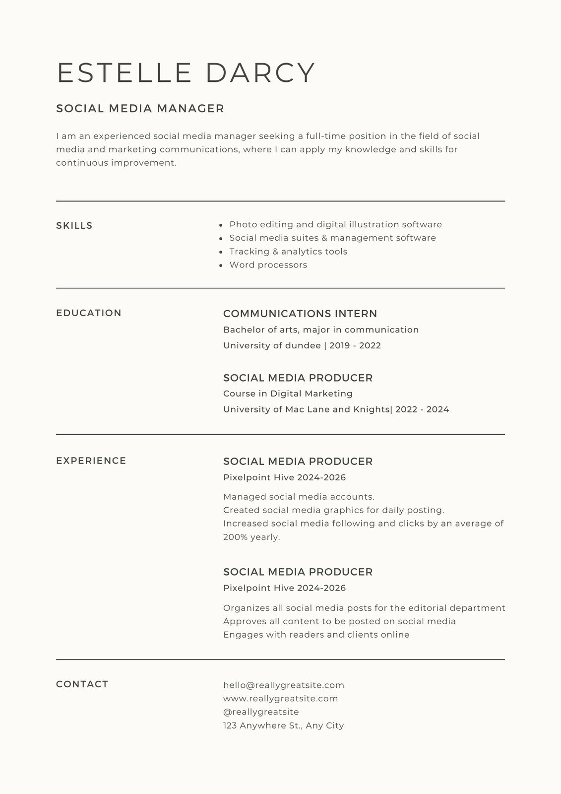Black and White Minimalistic Simple Resume