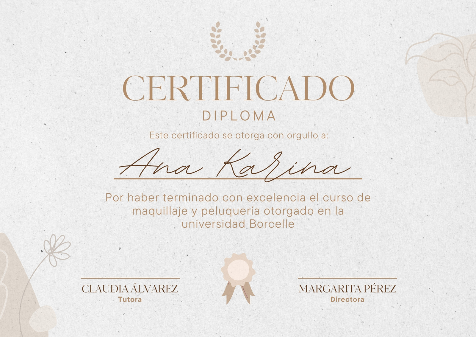 Certificado Diploma de Finalización de Curso Peluquería minimal aesthetic beige crema
