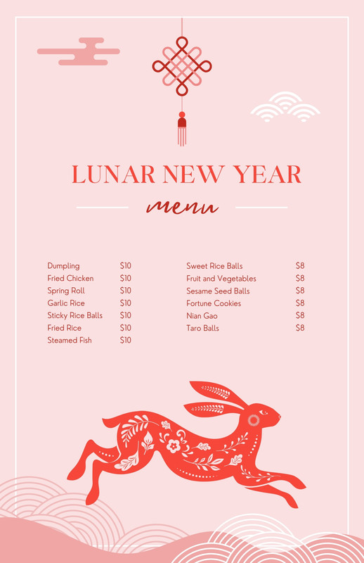 Free Lunar New Year menu templates to edit and print Canva