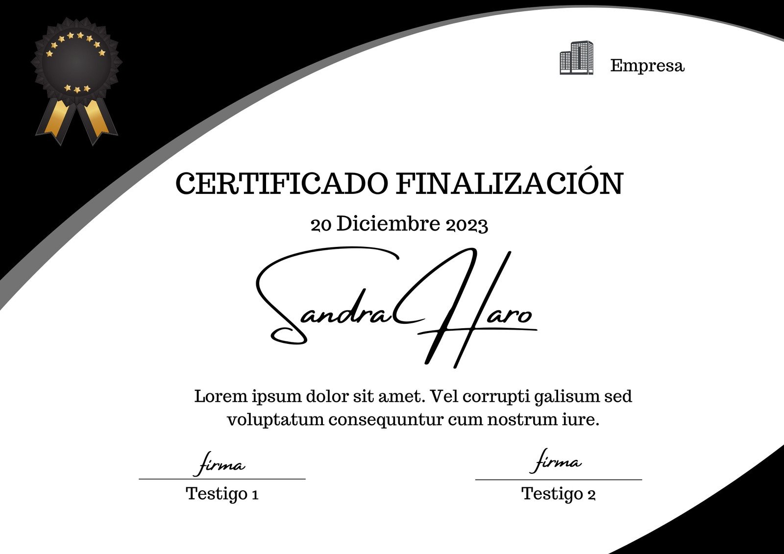 Certificado Finalización elegante negro 