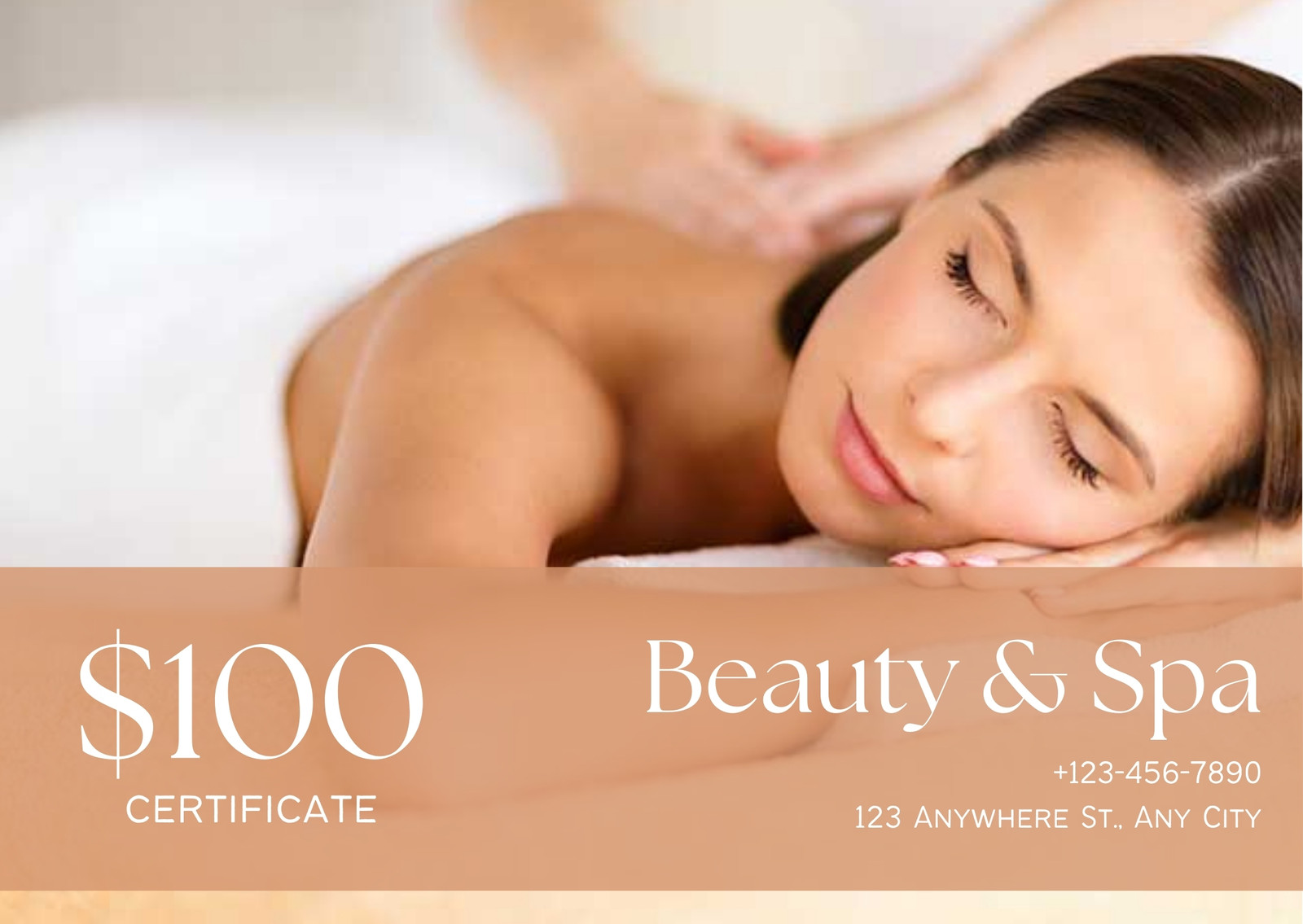 Beige Elegant $100 Beauty and Spa Gift Certificate