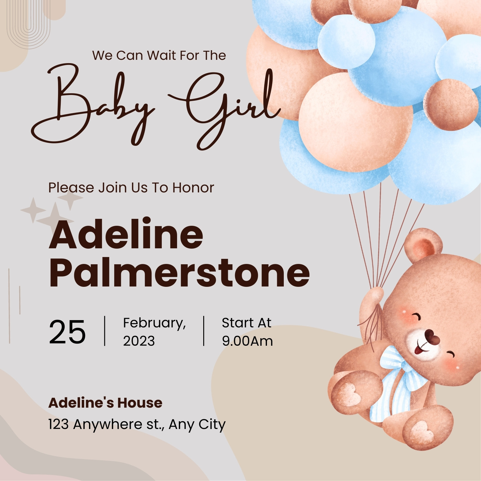 Gender Neutral Teddy Bear Baby Shower Invitations, Green Balloon