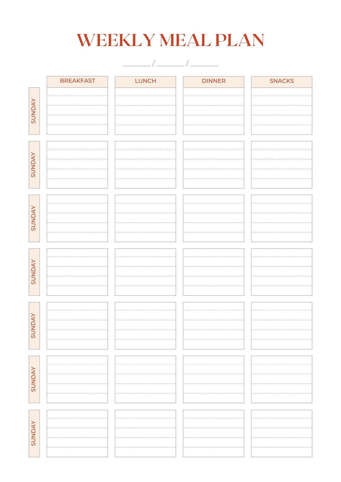 printable weekly meal and snack planner