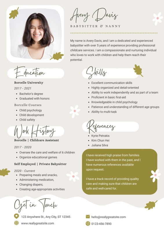 Free to edit and print babysitter resume templates | Canva