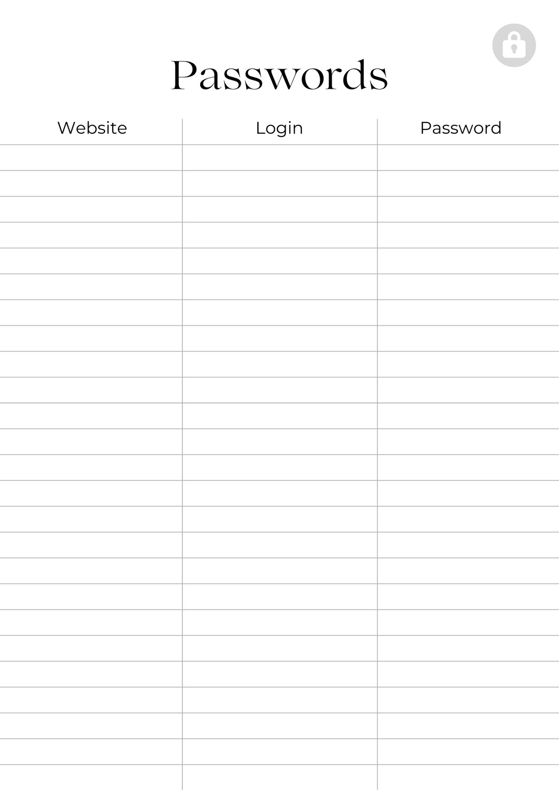 Canva Password Tracker Template: Organize and Secure your Passwords