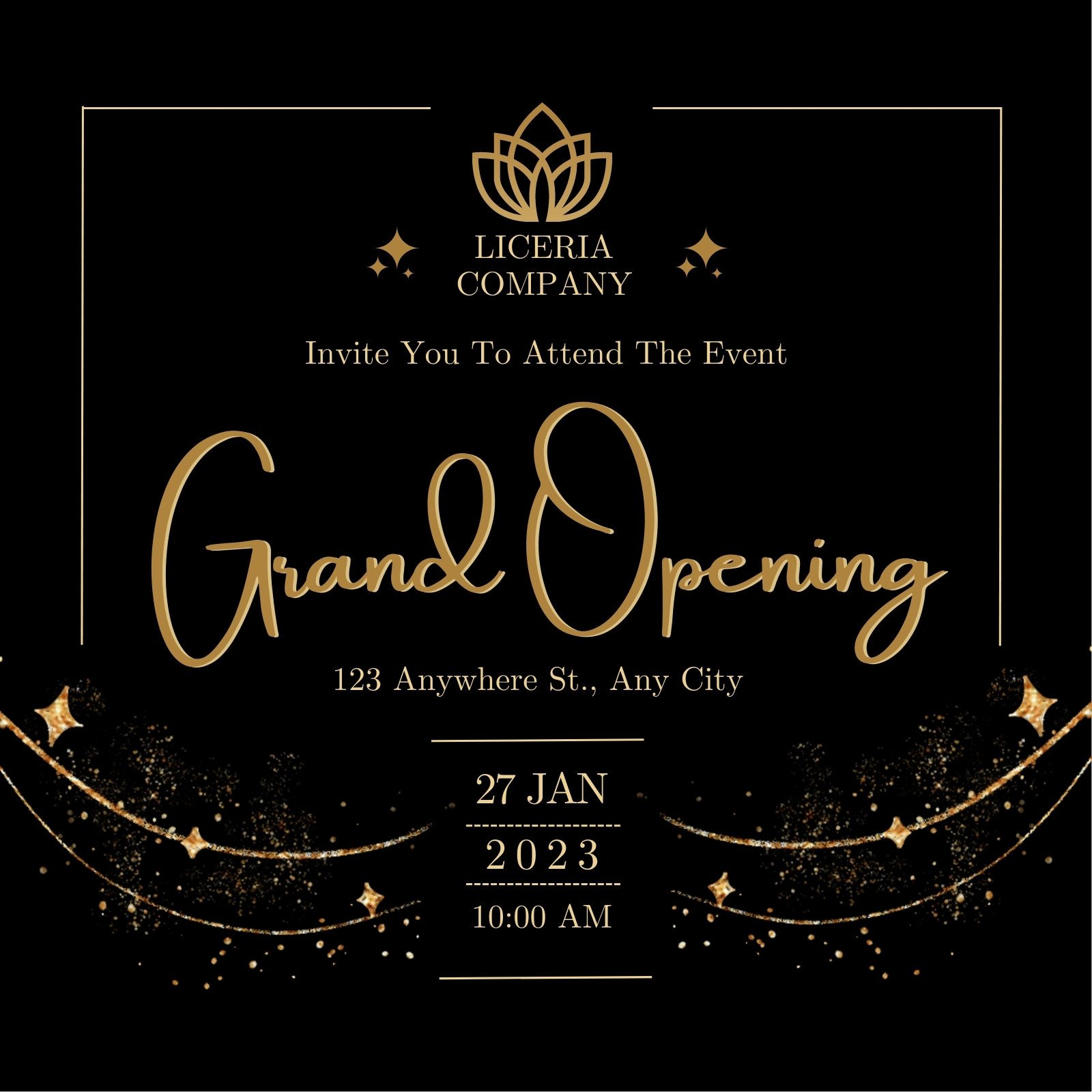Black and Soft Brown Modern Grand Opening Invitation Square