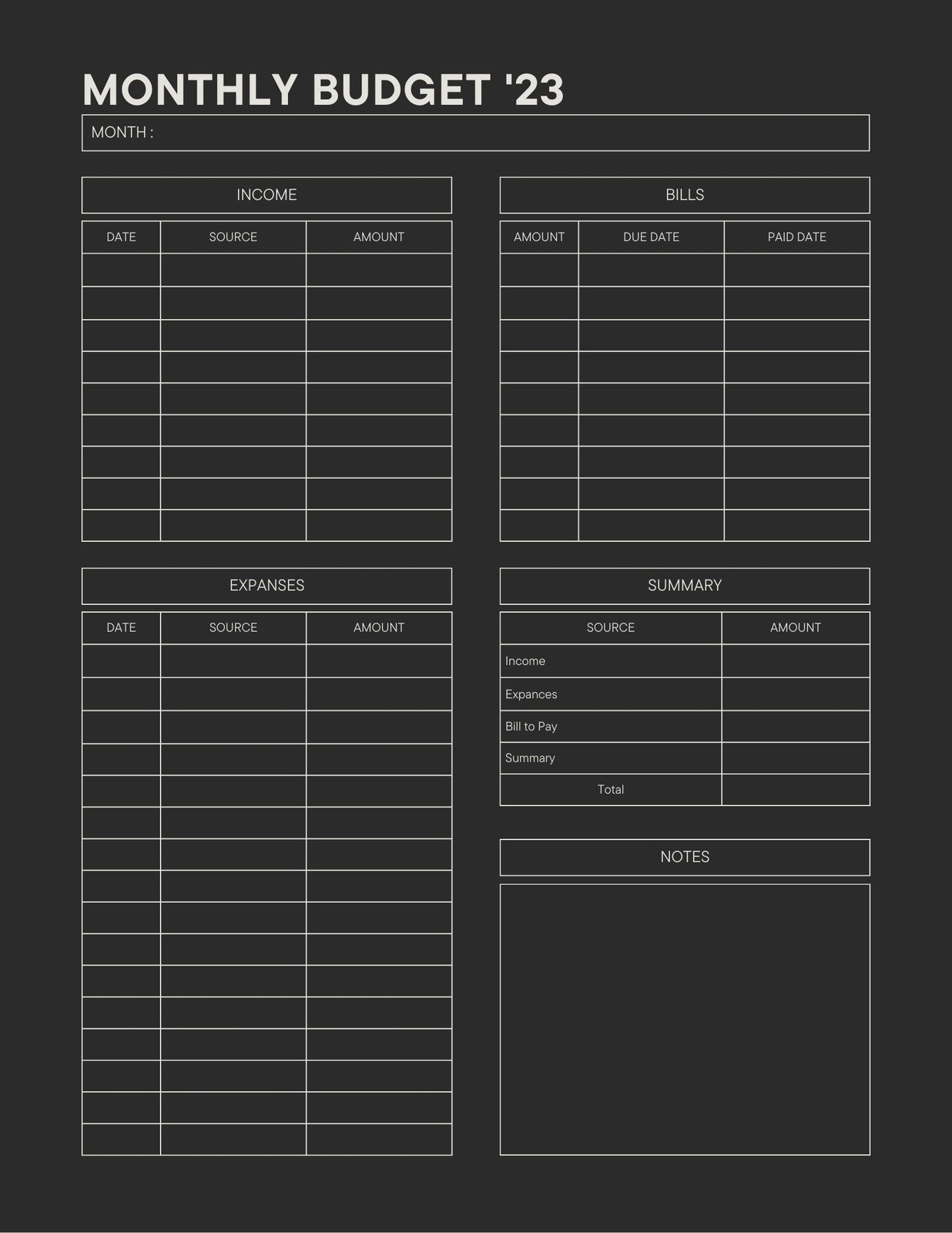 Budget Planner Sheets to Print in French Pack of Sheets for House