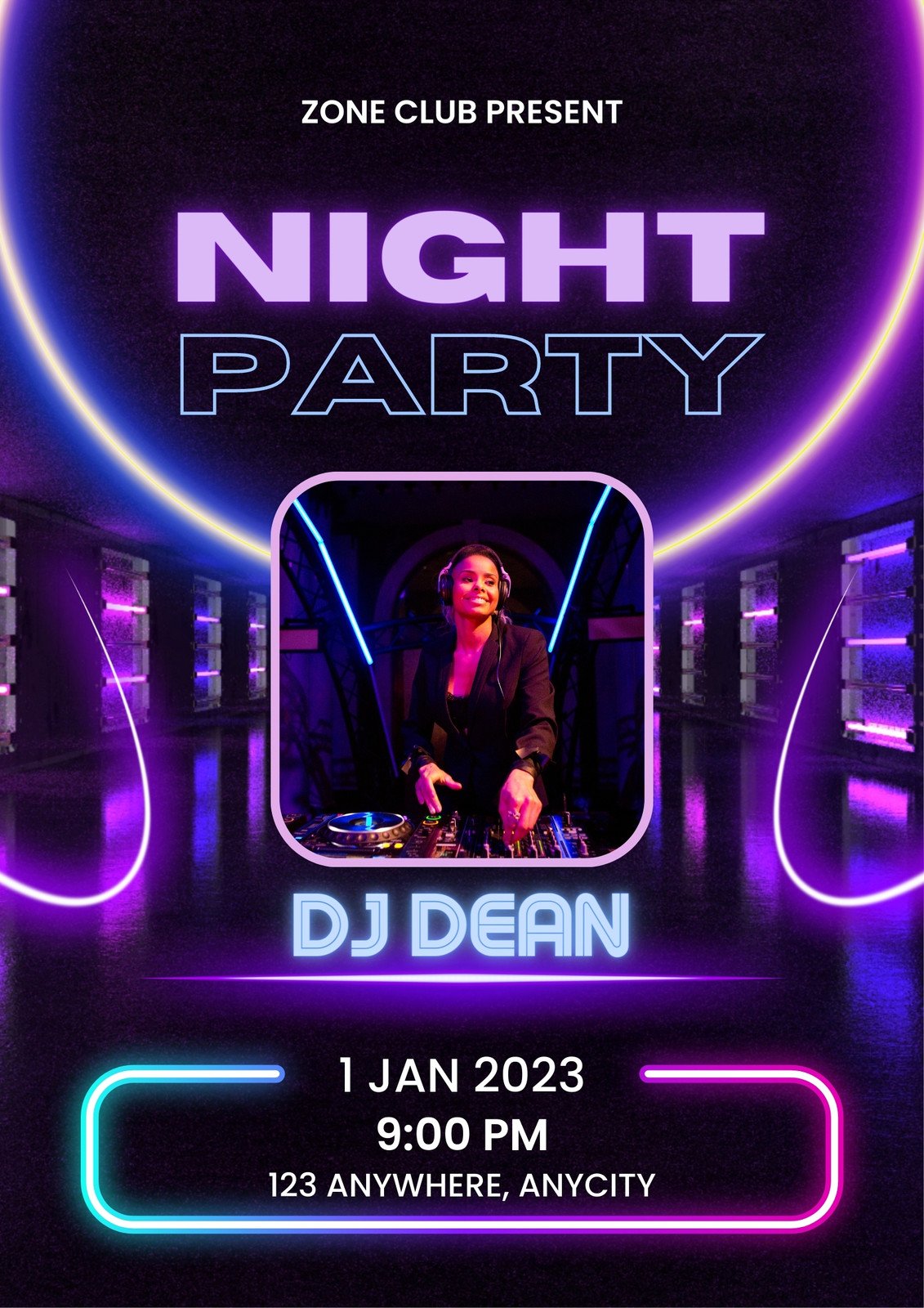 Modern Neon Glowing Night Party Club Poster