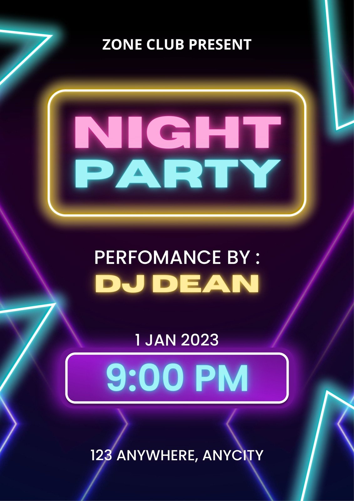 Modern Glowing Night Party Club Poster