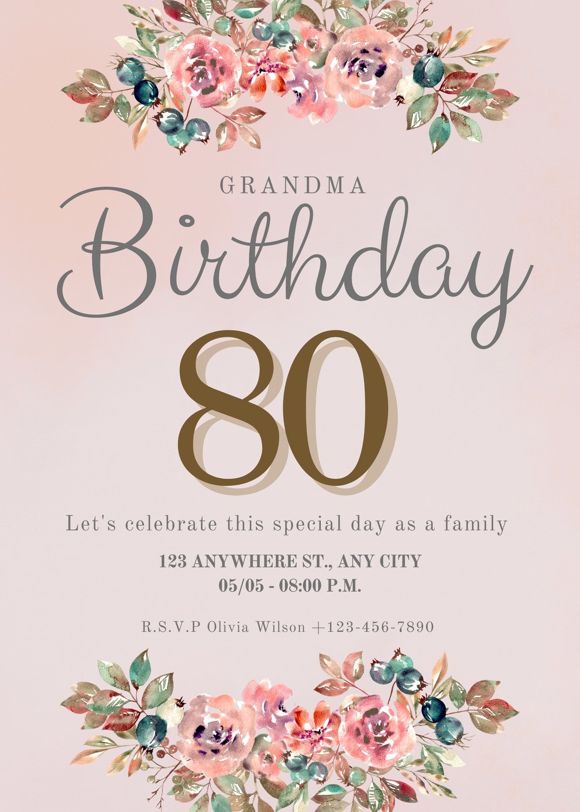 Free, printable custom 80th birthday invitation templates