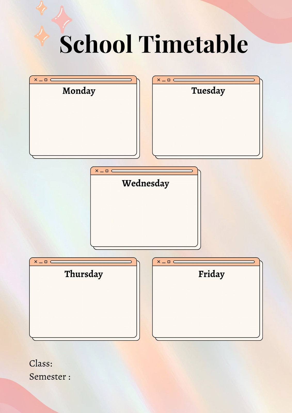 Orange Pastel Cute School Timetable A4 Document