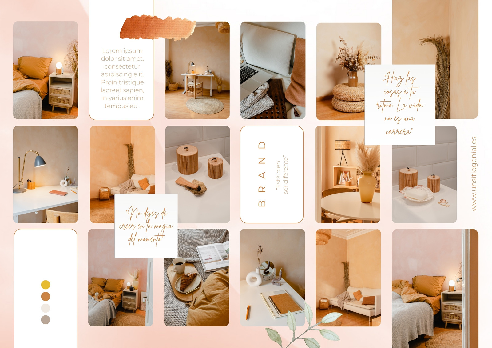 A4 Horizontal Brandboard collage estetico rosa naranja beige dorado 