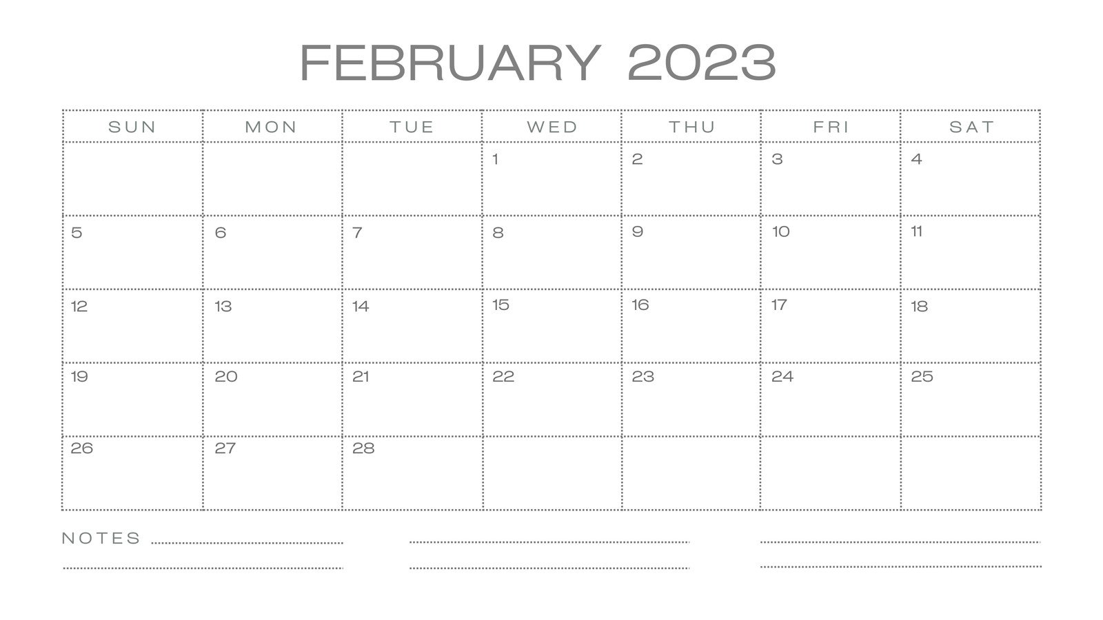 Gray White Simple Minimalist February 2023 Monthly Calendar