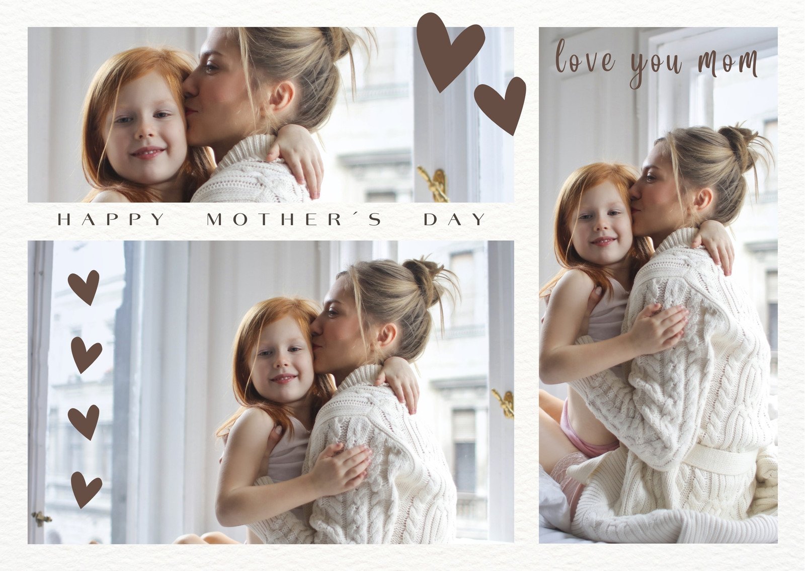 White Beige Brown Photo Collage Mothers Day Card