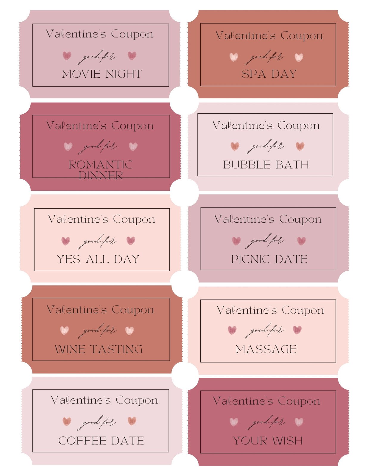 Romantic Love Coupon Template Printable, Valentines Day Coupons, Valentines Day Coupons Template